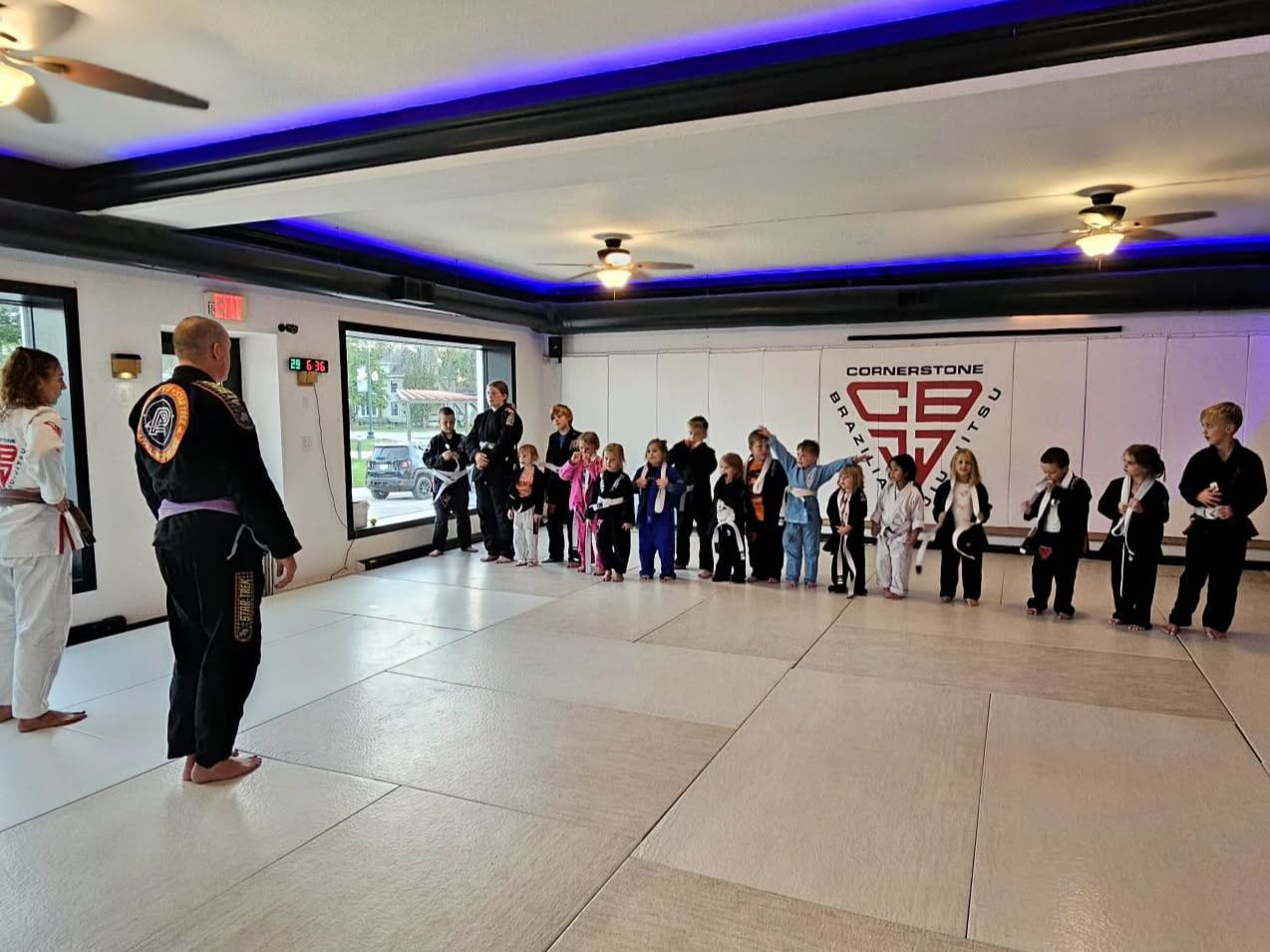 Cornerstone BJJ kids jiu-jitsu class lining up in Delavan, Wisconsin